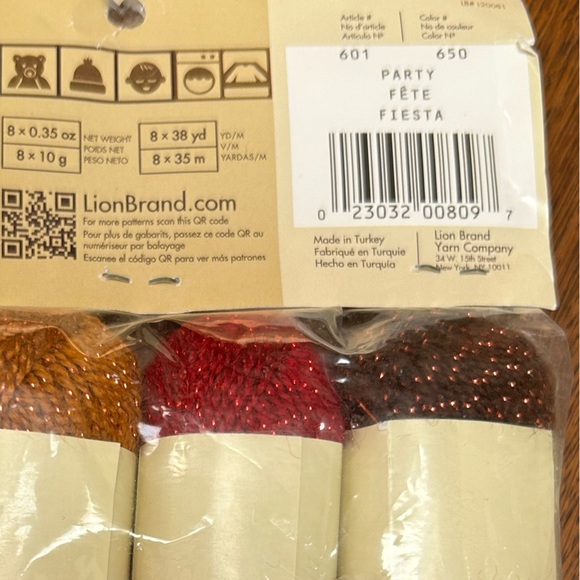 Package of eight Bonbons by Lionbrand. Party color. 8 x .35oz or 38yd each spool - Picture 3 of 3